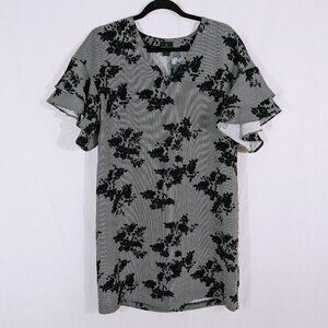 Worthington Black Floral Stripe Dress Size S